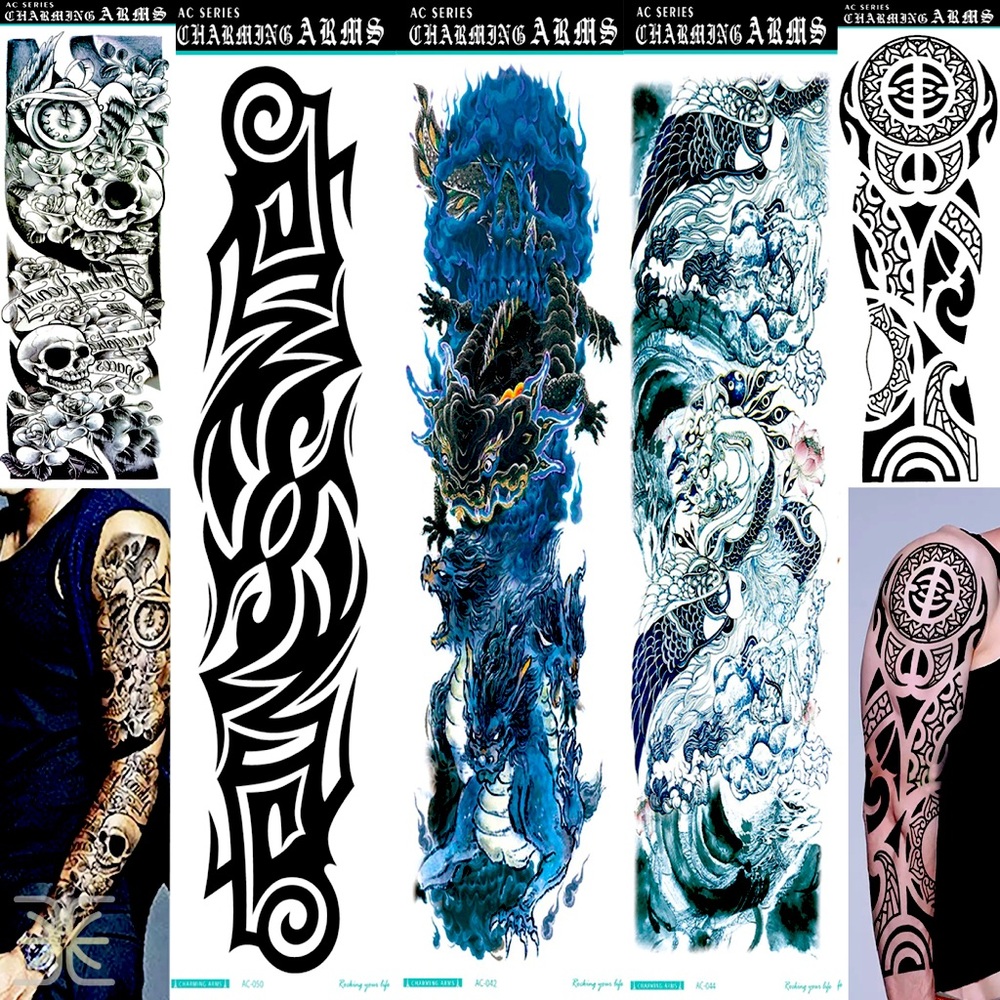 5 Pairs Temporary Tattoo Art Sticker Set Waterproof Sleeve for Arm Leg Body